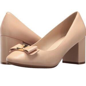 New Cole Haan Womens Size 8B Tali Grand OS Bow Tie Wedge Pump Beige Leather